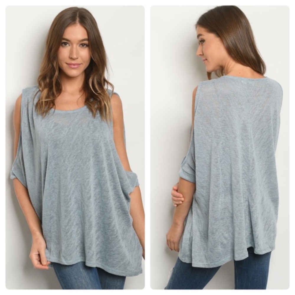 Cold Shoulder Blue Tunic Top, size M